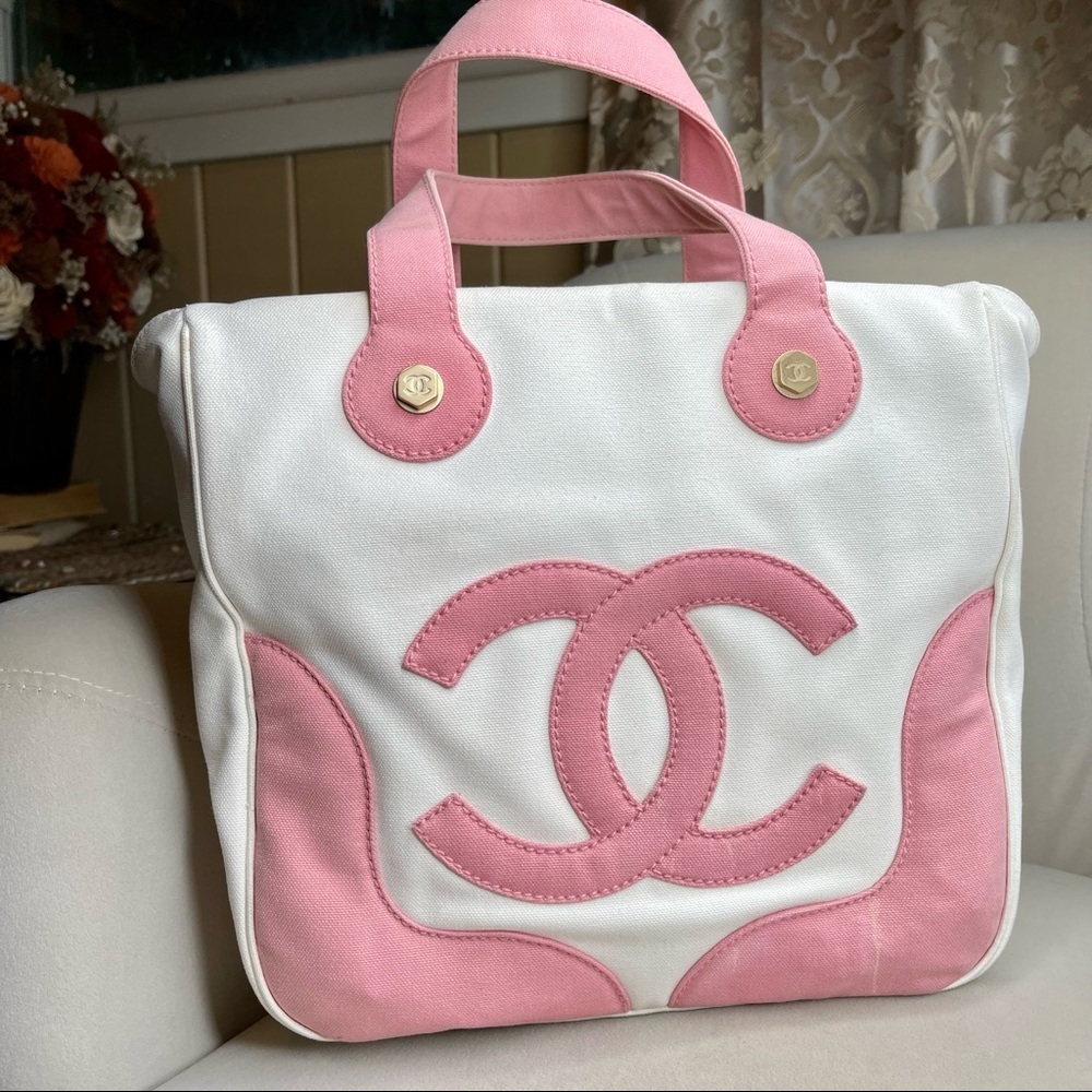 Authentic Chanel CC Marshmallow Handbag purse Bag Mini Tote White Pink - Picture 3 of 15